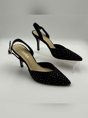Nanette Lepore Slingback Heels Shoes 6 Black Excellent Rainbow Rhinestone Whimsy